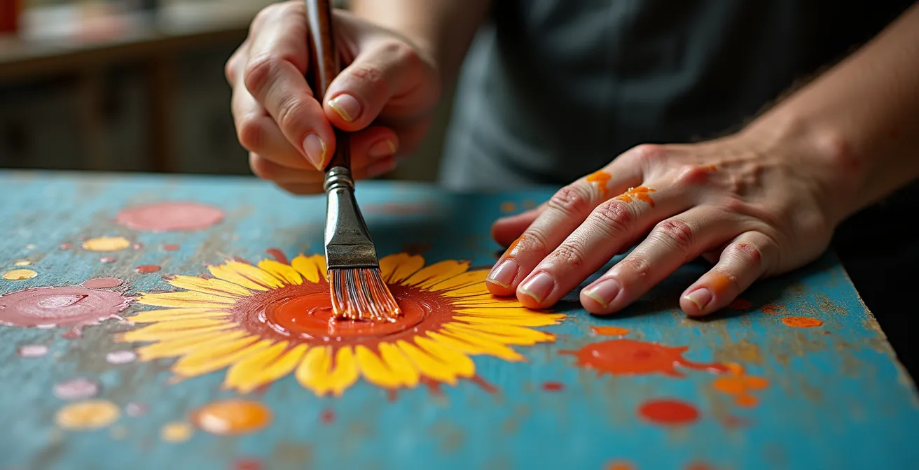 Close-up macro shot of artist's hands working with materials during virtual studio visit