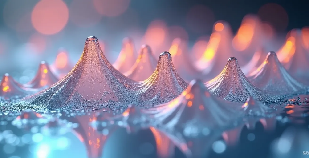 Macro shot of sound waves materializing as physical ribbons syncing with visual elements