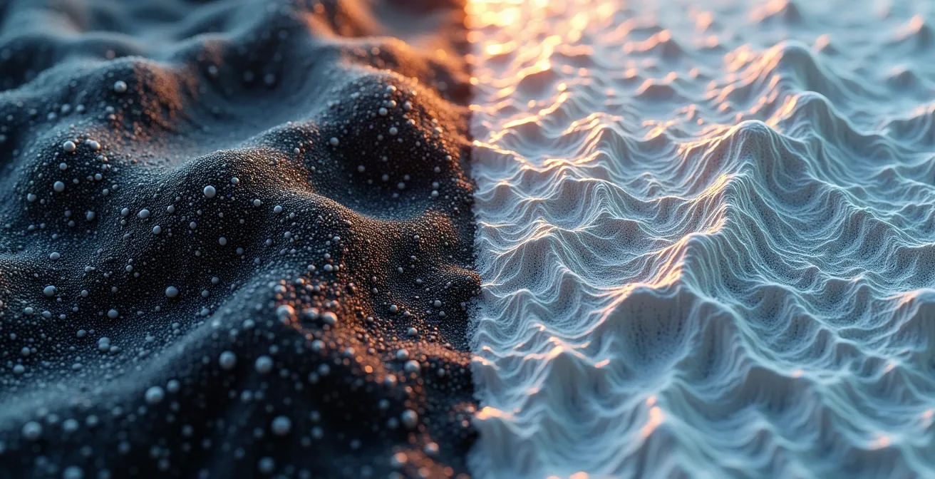 Visual comparison of pure chaos versus controlled randomness in generative art patterns