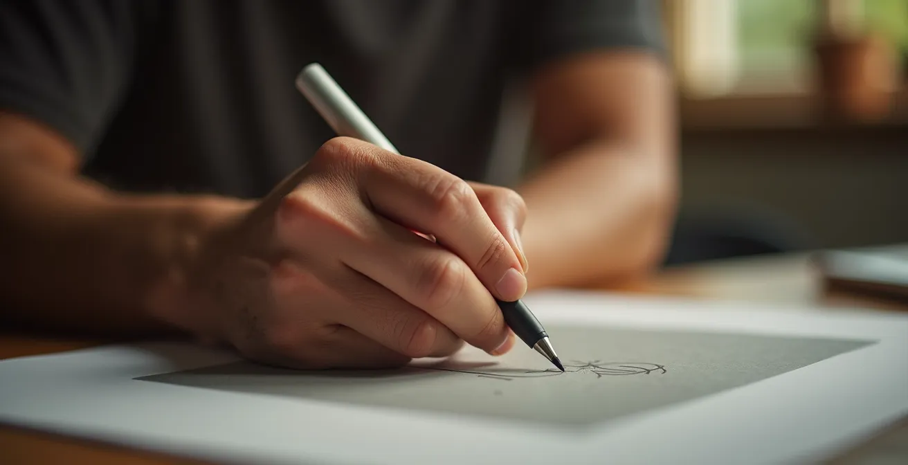 Close-up of artist's relaxed hand holding digital stylus with proper ergonomic form