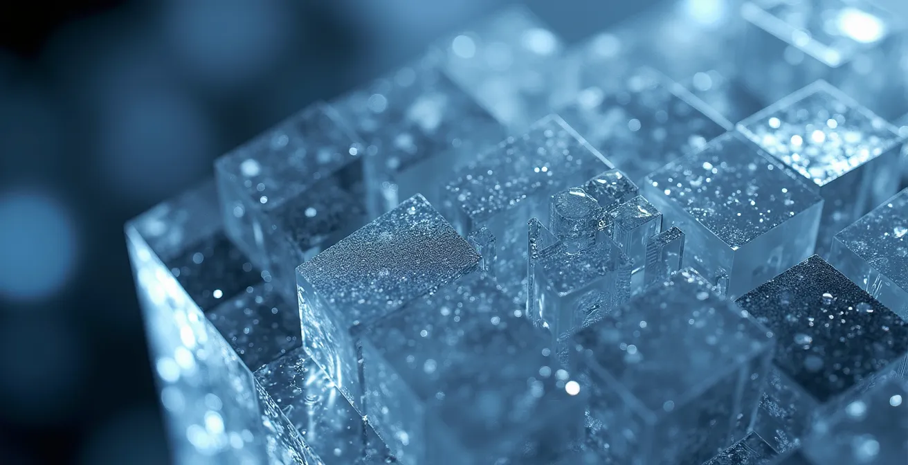 Abstract visualization of blockchain data permanence with crystalline nodes