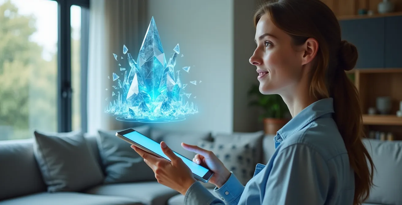 Digital sculpture displayed through AR technology in home environment