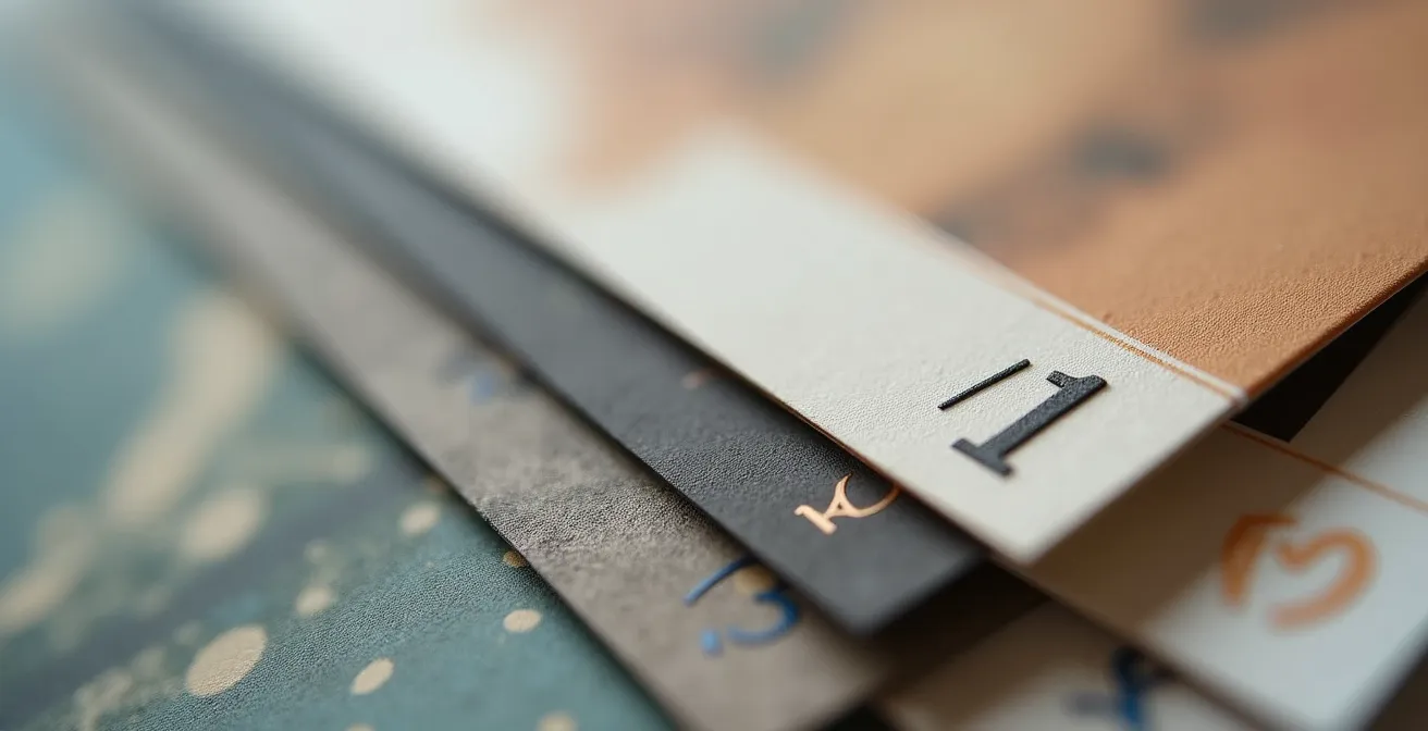 Macro shot of embossed edition numbers on premium art print edges