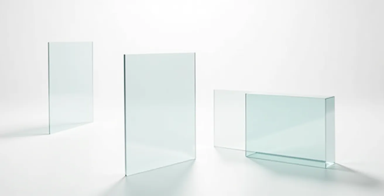 Three acrylic samples showing standard, anti-scratch, and museum-grade UV-blocking materials
