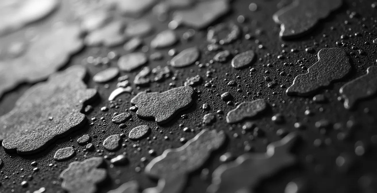 Extreme close-up of graphite surface showing reflective platelet orientation under angled light