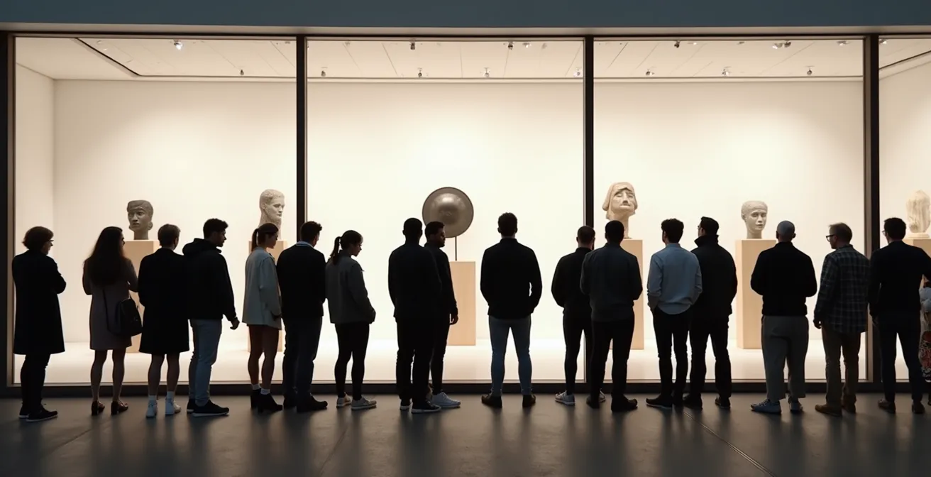 Environmental wide shot of collectors waiting outside a premium toy store release event