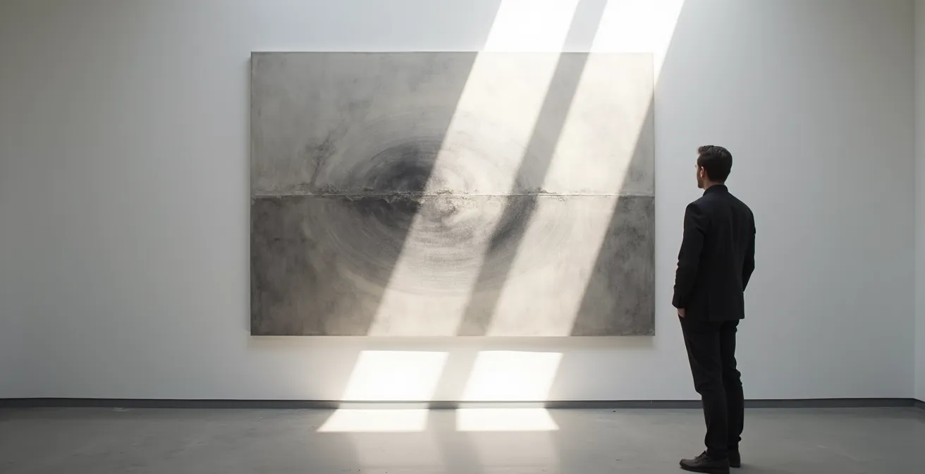 Hand tilting artwork under directional light revealing graphite platelet reflections